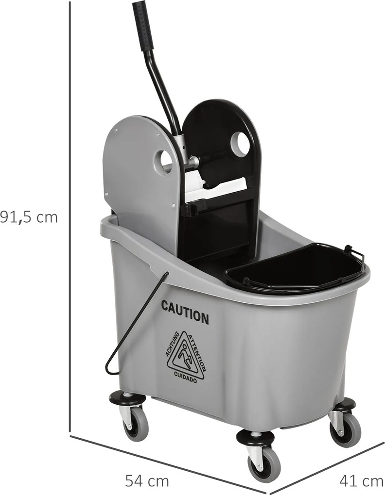 HOMCOM Wózek do Mopa z Prasą, 36L, Separator Wody, 4 Koła, Czarny/Szary