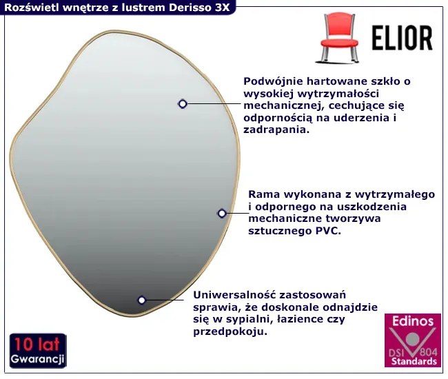 Ścienne zlote lustro wiszące 50x40 cm H1-B53