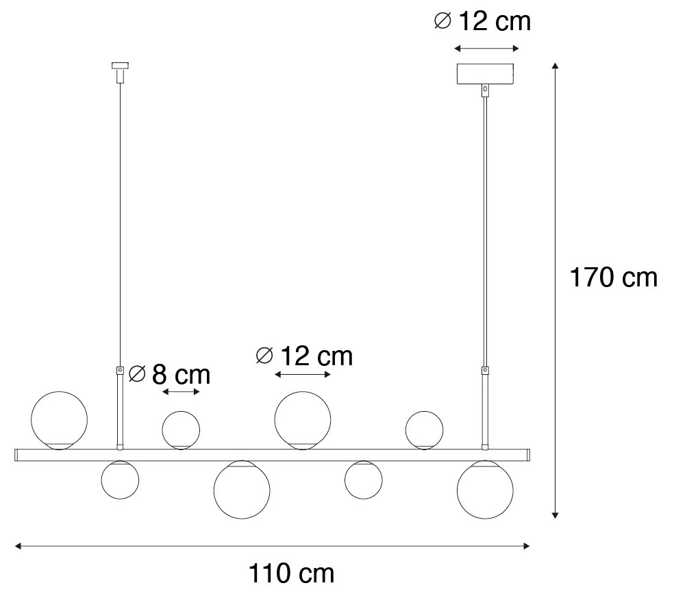 Lampa wisząca czarna z dymionym szkłem, wydłużona 8-punktowa - MonakoDesignerski Oswietlenie wewnetrzne