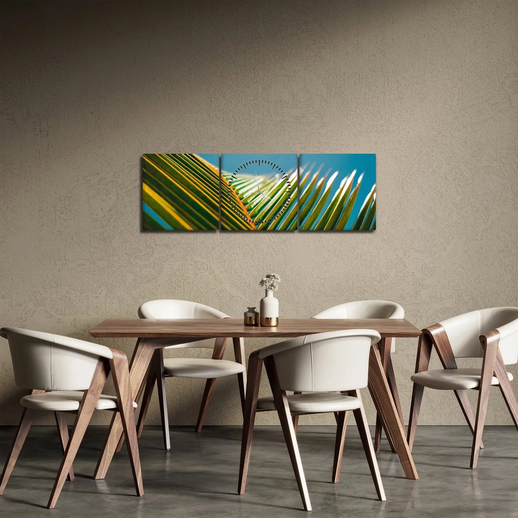 Obraz - Detal liścia palmowego (z zegarem) (90x30 cm)