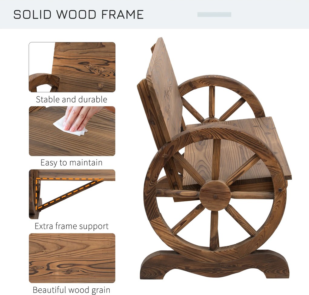 Outsunny Wygodna Ławka Ogrodowa z Podłokietnikami - Lite Drewno, Brązowa, 114x58x80cm - Solidny Mebel na Taras