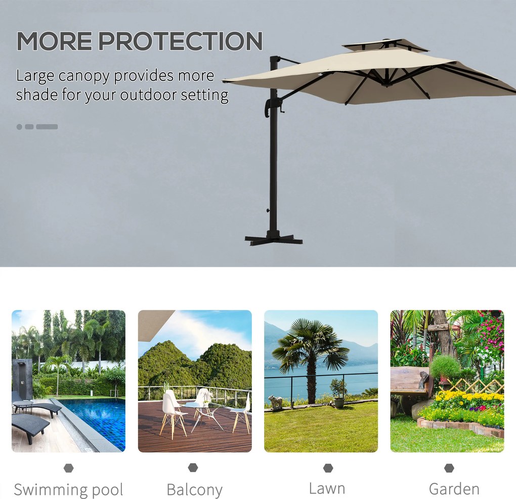 Outsunny Parasol ogrodowy, odporny na warunki atmosferyczne, z 1 korbką, 2,94 x 2,94 x 2,7 m, Khaki