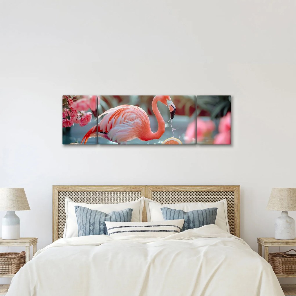 Obraz - Flaming w stawie (170x50 cm)