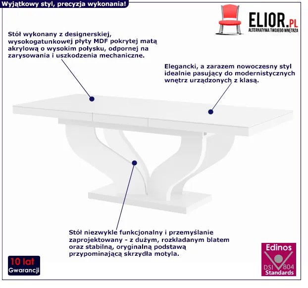 Rozkładany stół biały połysk Azalia 3X