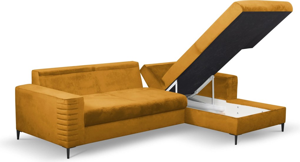 Masseno Narożnik GRIFO z funkcją spania i pojemnikiem na pościel Narozniki L, Rozkładana sofa - Żółty, VELLUTO MUSTARD 8