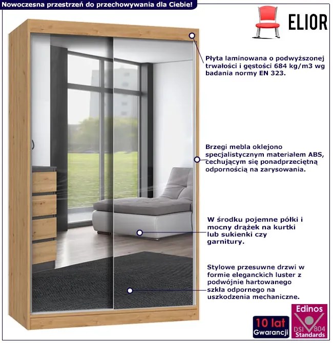 Nowoczesna garderoba z lustrami 120 cm dąb atisan - Stoflis 5X