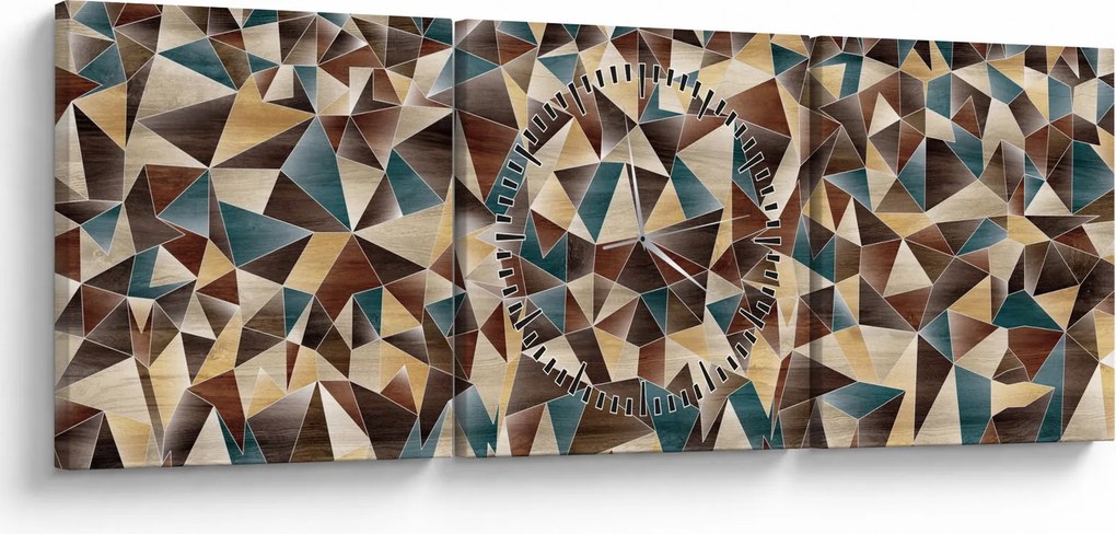 Obraz trójkątów (z zegarem) (90x30 cm)