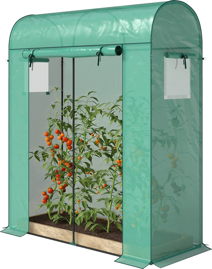 Outsunny Szklarnia Pomidorowa Foliowa z Drzwiami Rolowanymi i Oknami z Siatką 170 x 68 x 200 cm Zielona | Aosom PL