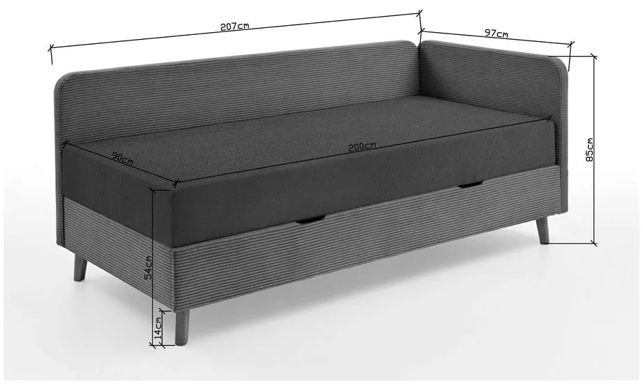 Jasnoniebieskie tapicerowane łóżko jednoosobowe ze schowkiem 90x200 cm Cabana – Meise Möbel