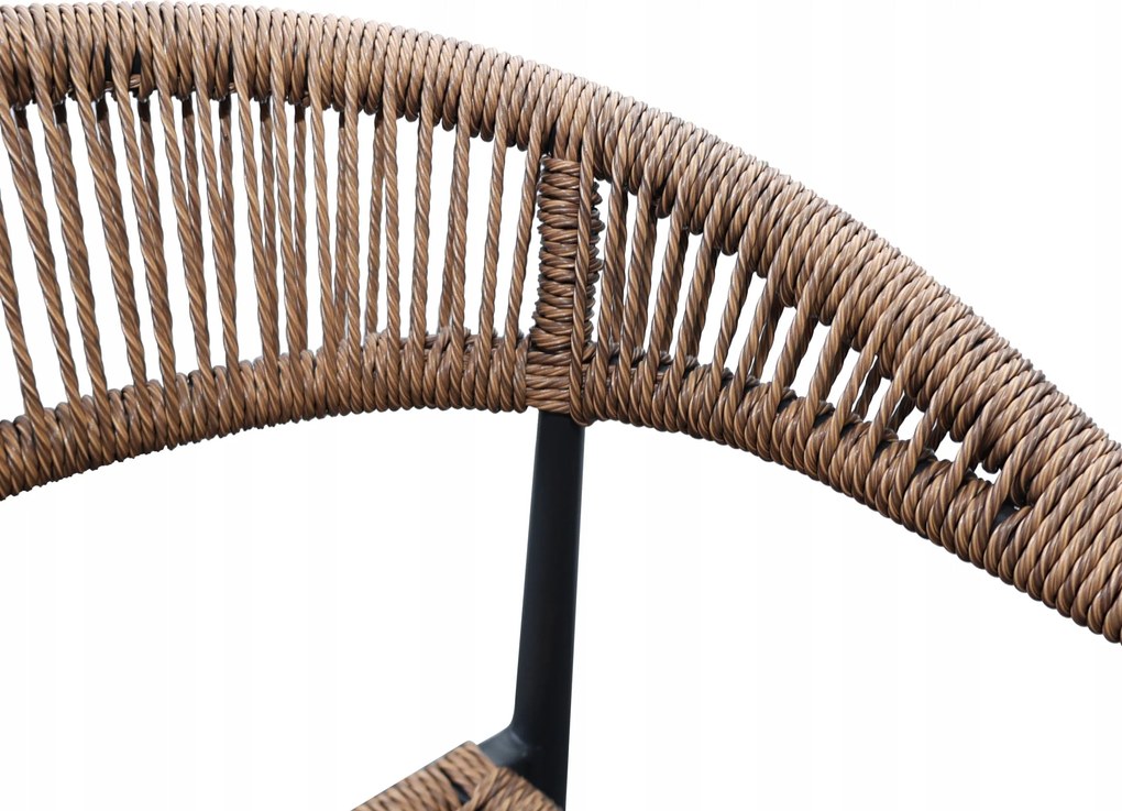 Krzesło Ogrodowe Czarne 56x60x78 cm Plecione Brązowe Sznurki Nowoczesne