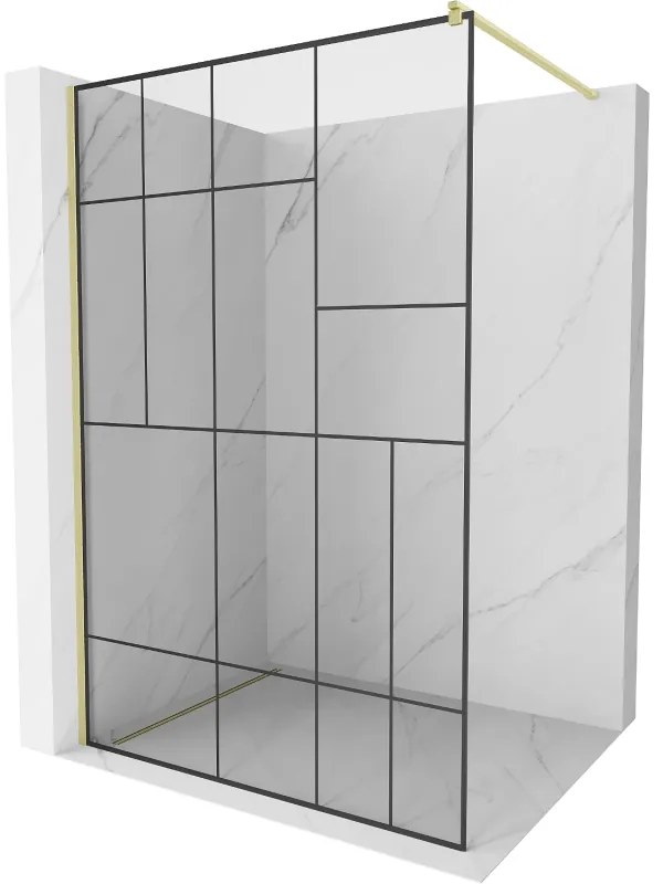 Mexen Kioto ścianka prysznicowa Walk-in 100 x 200 cm, czarny wzór 8 mm, złota szczotkowana - 800-100-101-55-78