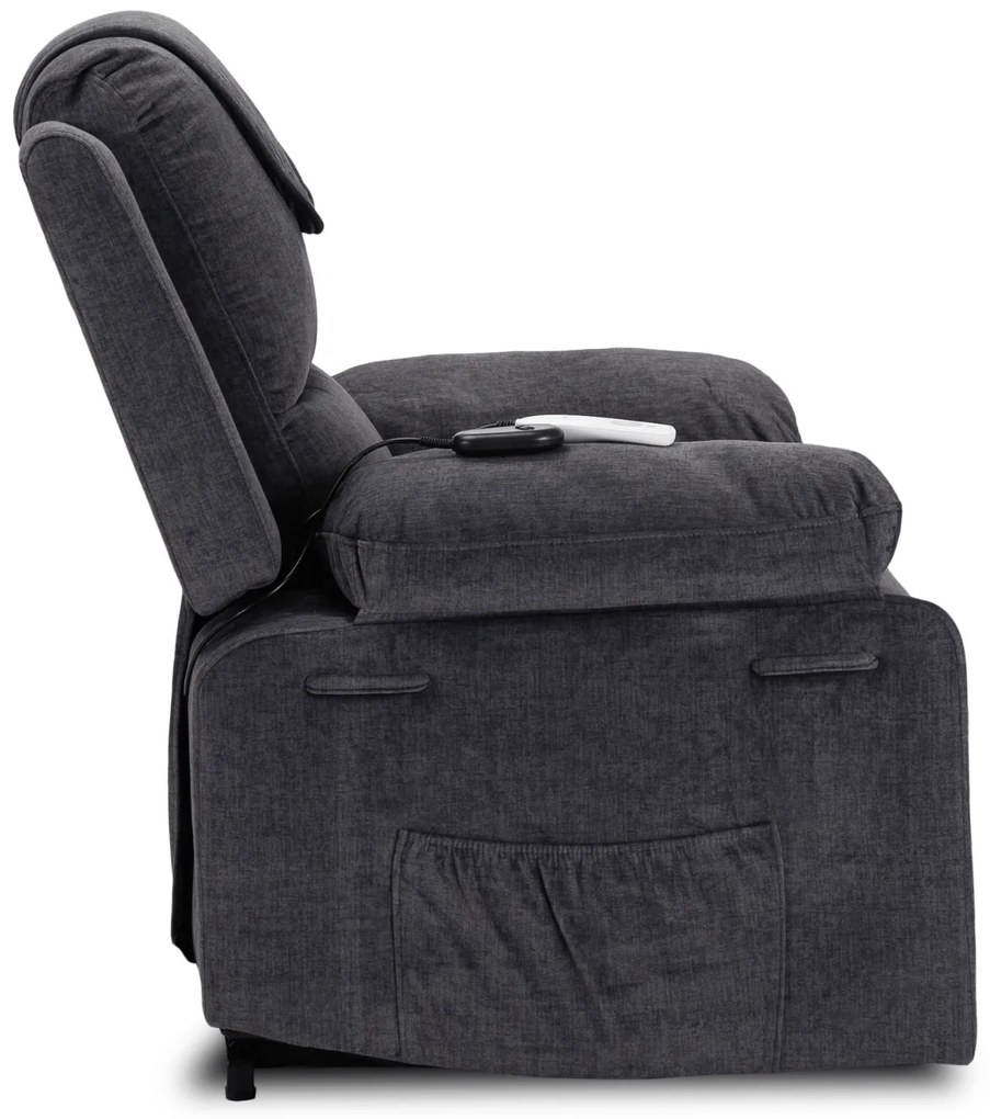 Fotel Masujący FENIX z Funkcją Wstawania Elektrycznie Rozkładany Ciemny Popiel Nowoczesny