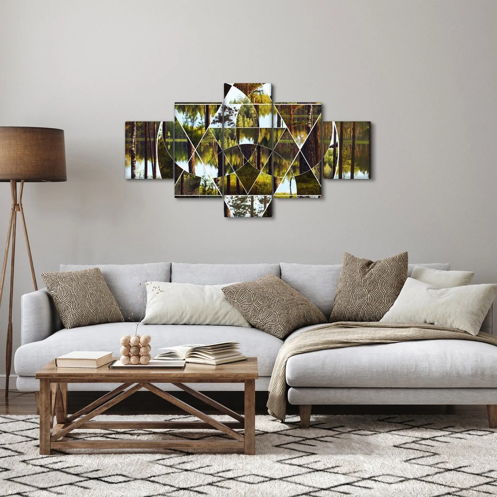 Obraz - Geometryczny kolaż na tle nordyckich lasów (125x70 cm)