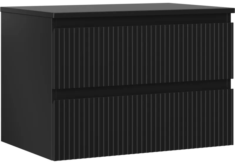 Mexen Rivel szafka łazienkowa podumywalkowa 70 cm z blatem, 2 szuflady, ryflowana , czarna mat - 91A20-07047-2-BFFC71