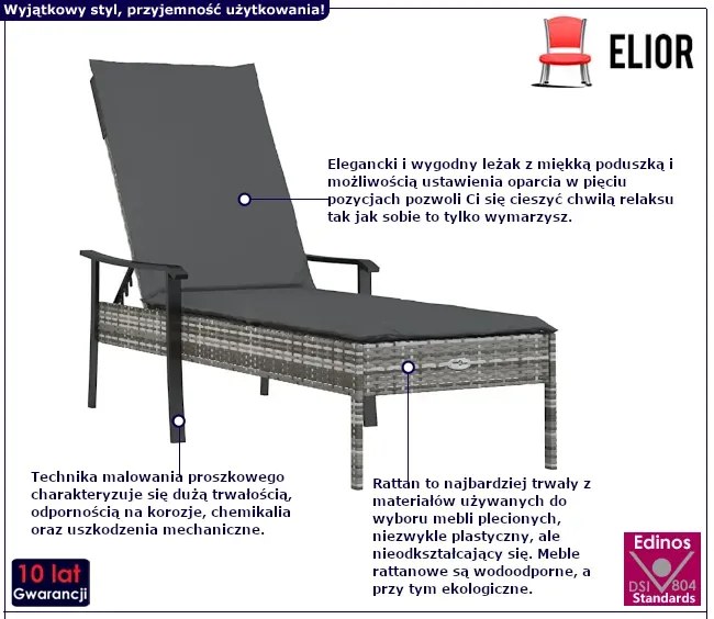 Leżak technorattanowy z szarą poduszką F7-G16