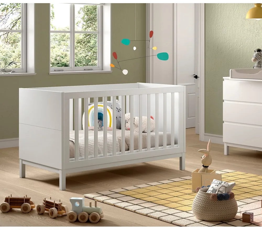 Białe łóżeczko z litego drewna sosnowego 70x140 cm Eva – Vipack