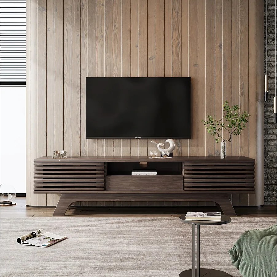 Szafka RTV z 2 drzwiami, 1 szufladą i 1 wnęką - Płyta wiórowa - 150 x 40 x 44,5 cm - Naturalna