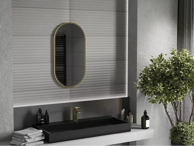 Mexen Loft lustro łazienkowe owalne 75 x 40 cm, rama złota szczotkowana - 9851-075-040-000-50