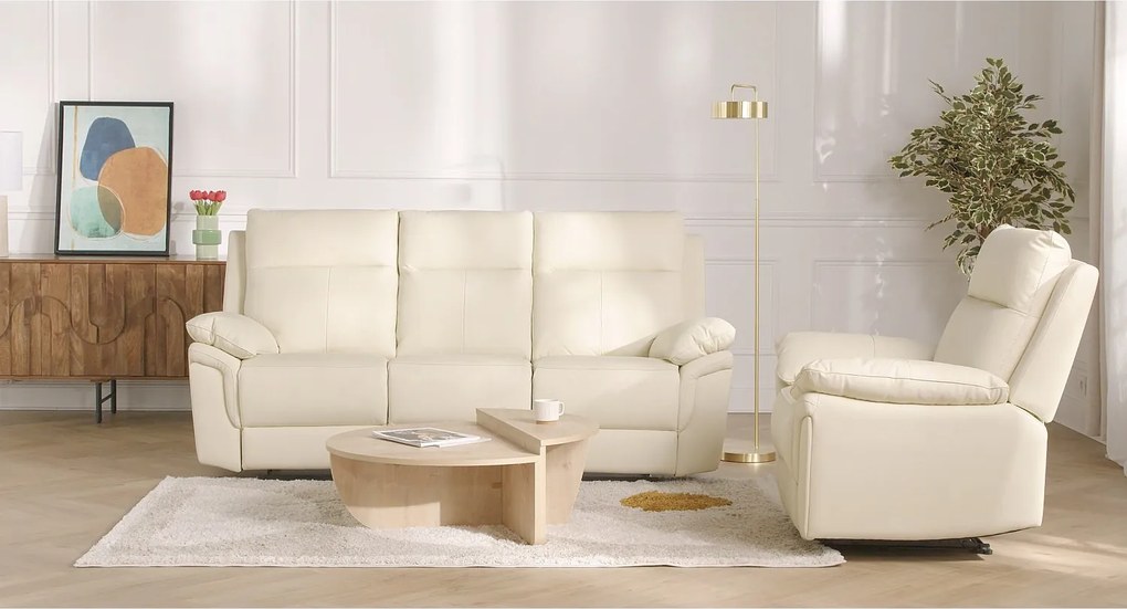 Kanapa 3-osobowa i 2-osobowa z funkcją relax ze skóry bawolej PAKITA - kolor brązowy