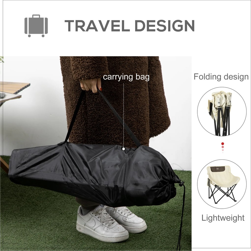 Outsunny Składane krzesło campingowe, rama stalowa, siedzisko z tkaniny, torba, Biały