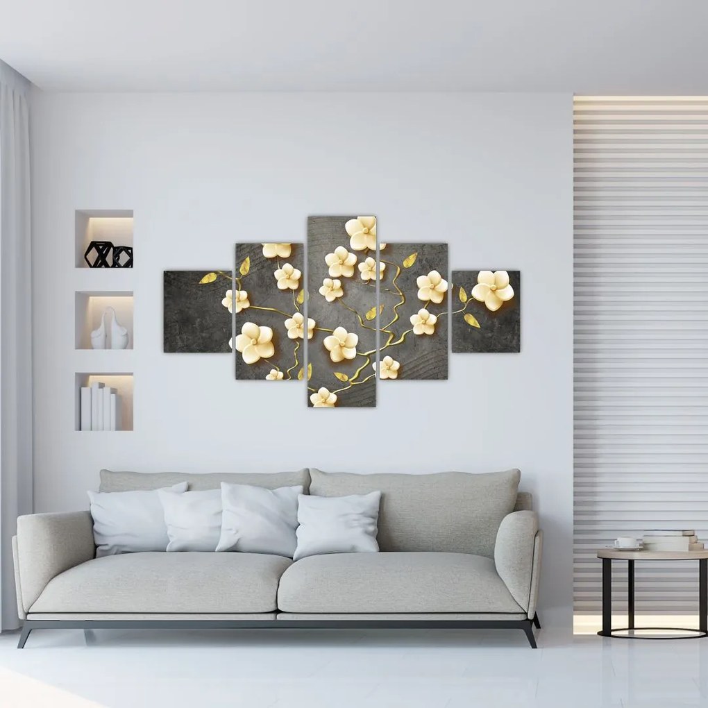 Obraz - Złoty krzew na czarnym tle (125x70 cm)