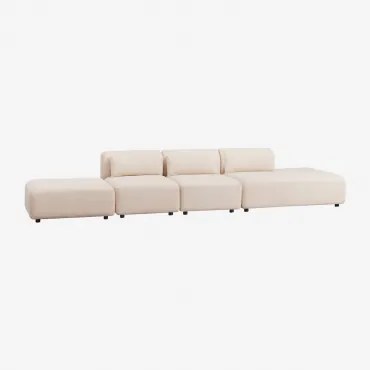 Sofa Modułowy 3-częściowy Z Prawym Szezlongiem I Pufem Fogler Tkanina Baranek Boucle Kremowy Beż - Sklum
