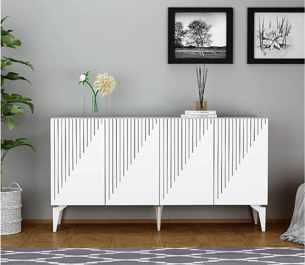 Komoda – 150 cm x 79 cm x 40 cm – Biała – Płyta wiórowa pokryta melaminą