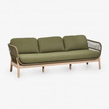 Sofa Ogrodowy 3-osobowy Z Drewna Akacjowego I Plecionej Liny Karvia Akacja Brąz & Bukla Szałwiowa Zieleń - Sklum