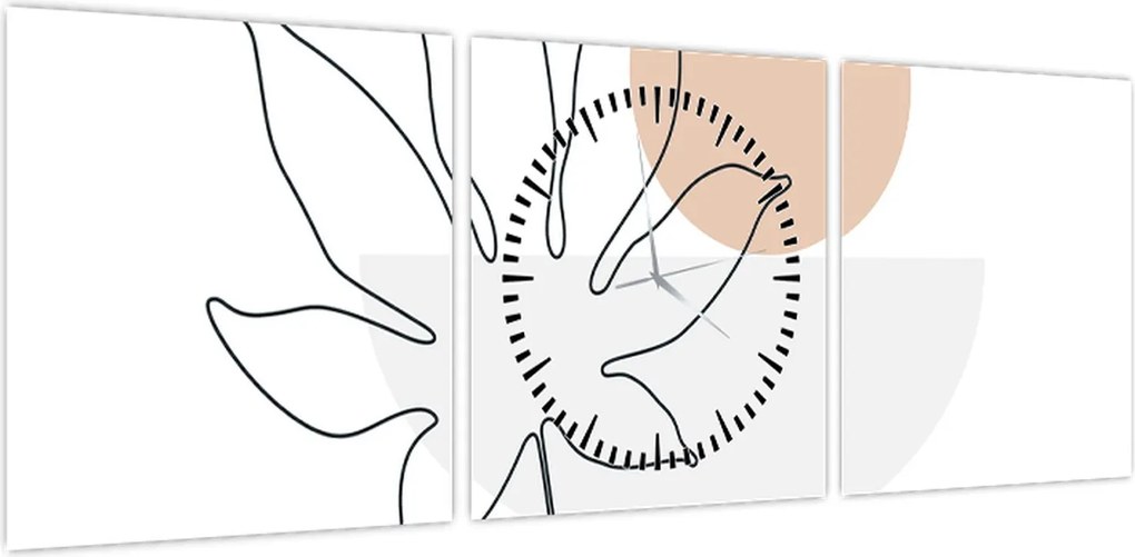Obraz - Line art flowers N⁰3 (z zegarem) (90x30 cm)