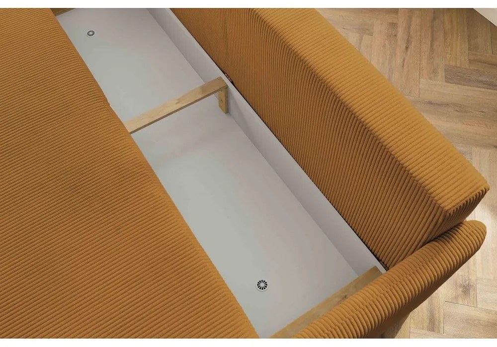 Musztardowa sztruksowa rozkładana sofa 211 cm Marcel – Bobochic Paris