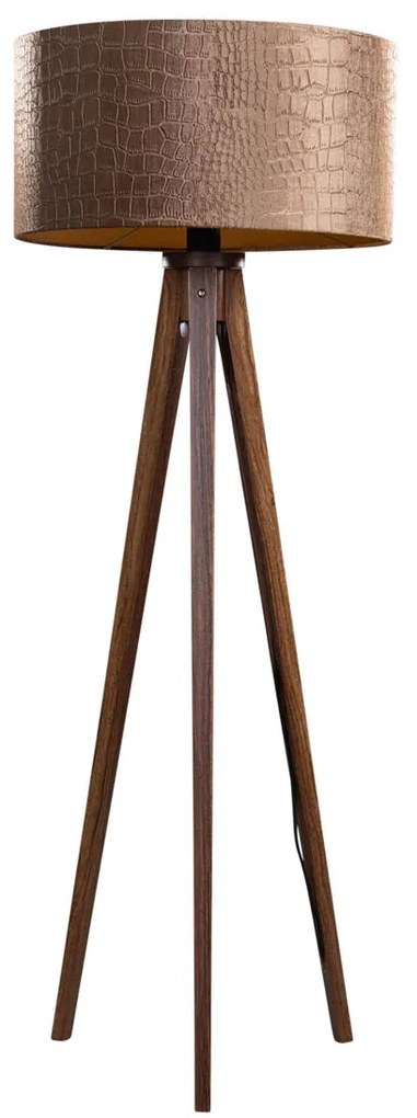 Lampa podłogowa na trójnogu z drewna orzechowego z welurowym abażurem wzór krokodyla 50 cm - Tripod Classic
