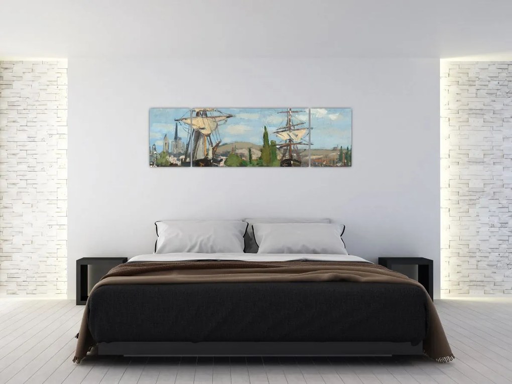 Obraz - Claude Monet, Ships Riding on the Seine at Rouen, reprodukcje (170x50 cm)