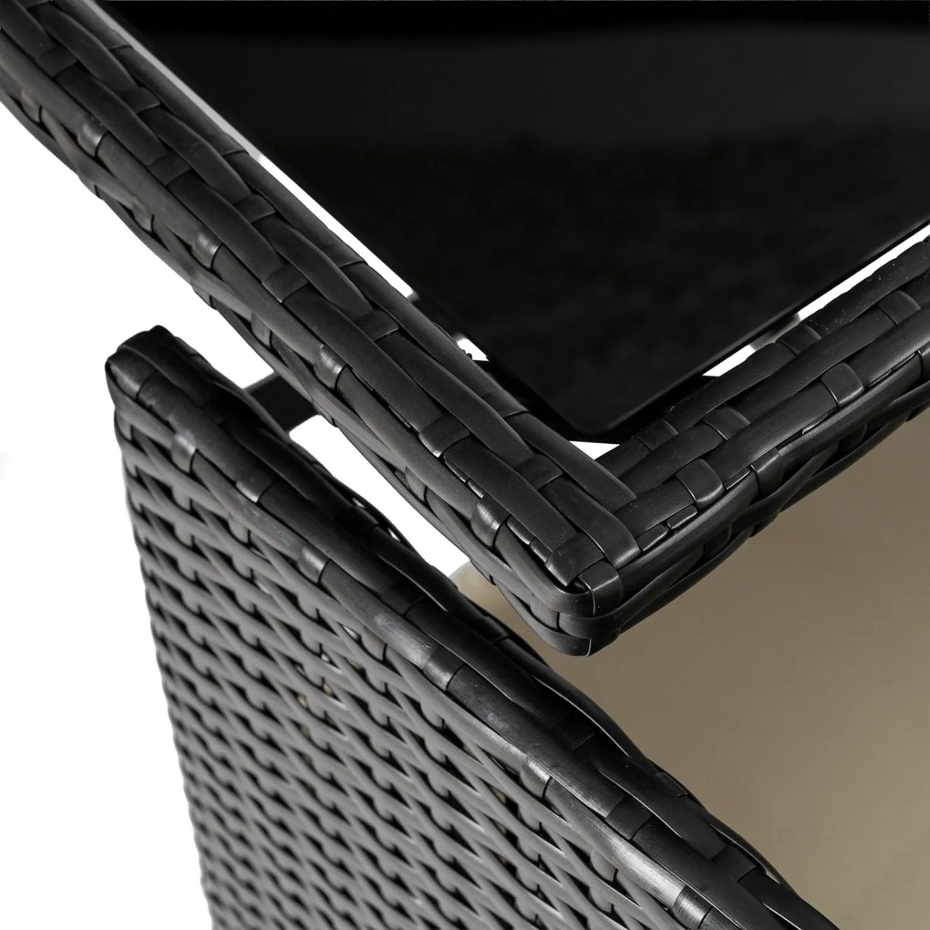 Zestaw mebli ogrodowych z fotelami i pufami Seaside, czarny technorattan, kremowe poduszki