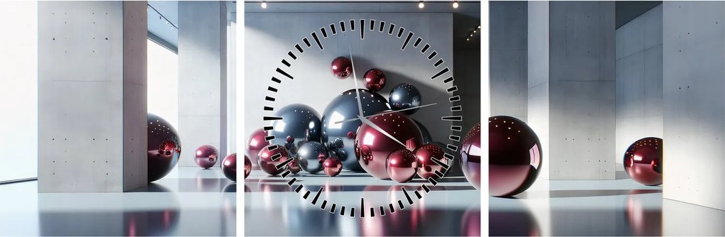 Obraz - 3D przestrzeń z kulami II. (z zegarem) (90x30 cm)