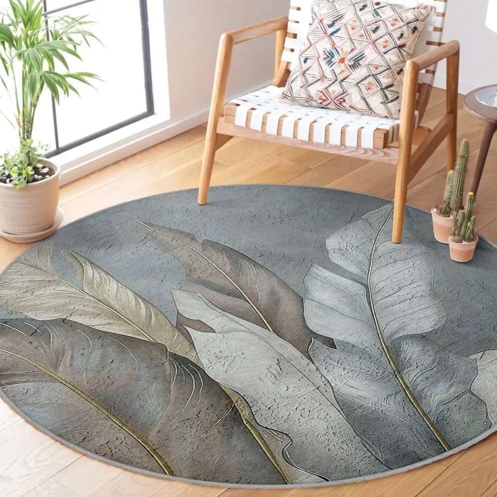 Zielono-szary okrągły dywan odpowiedni do prania ø 150 cm Dusty Leaves – Mila Home