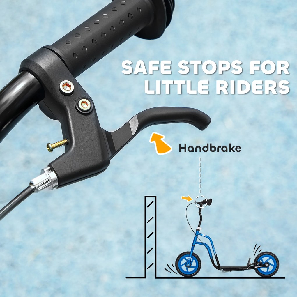 AIYAPLAY Hulajnoga dziecięca z regulowaną kierownicą, dużymi kołami, stojakiem do parkowania, hamulcem ręcznym, dla dzieci w wieku 5-12 lat, Niebieska