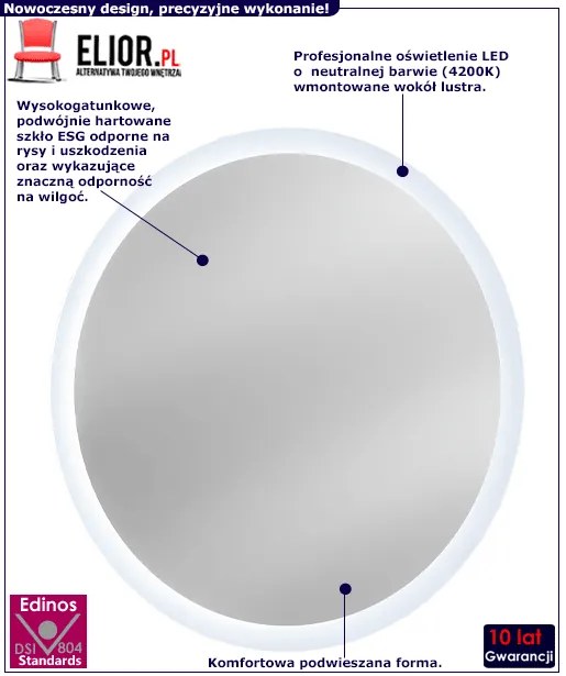Okrągłe wiszące lustro łazienkowe 80 cm H5-A68