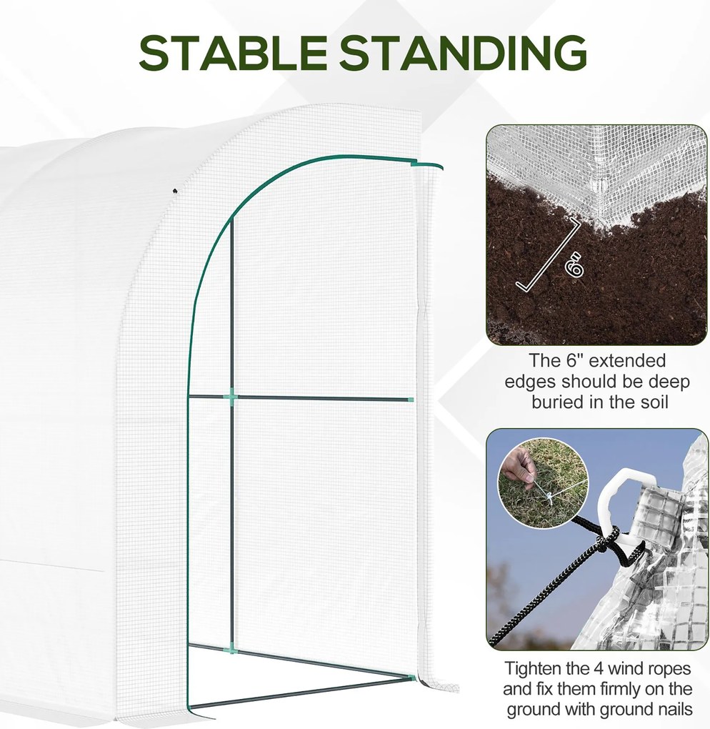 Outsunny Szklarnia ogrodowa z pokrywą foliową, UV-odporna, 3 poziomy, drzwi na zamku błyskawicznym, Biała