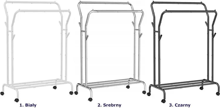 Biały metalowy wieszak na ubrania na kółkach - Habi