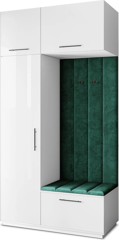 Masseno Garderoba REMA 120/240/60 cm Nowoczesna Szafa do Przedpokoju Biała, MONOLITH 37 (Butelkowa zieleń)