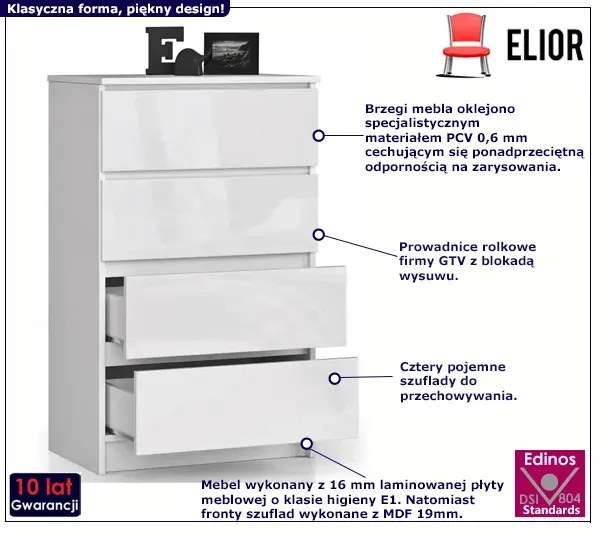 Biała komoda w połysku do salonu - Branni 4X