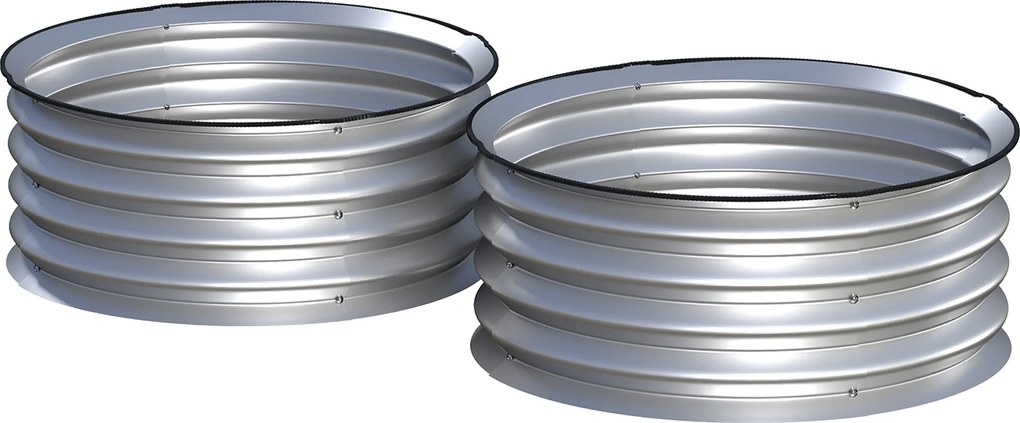 Outsunny Zestaw 2 Wysokich Grządek Ogrodowych, Modularne, 2 Sztuki, Bez Dna, Ø60 x 30 cm. Srebrny