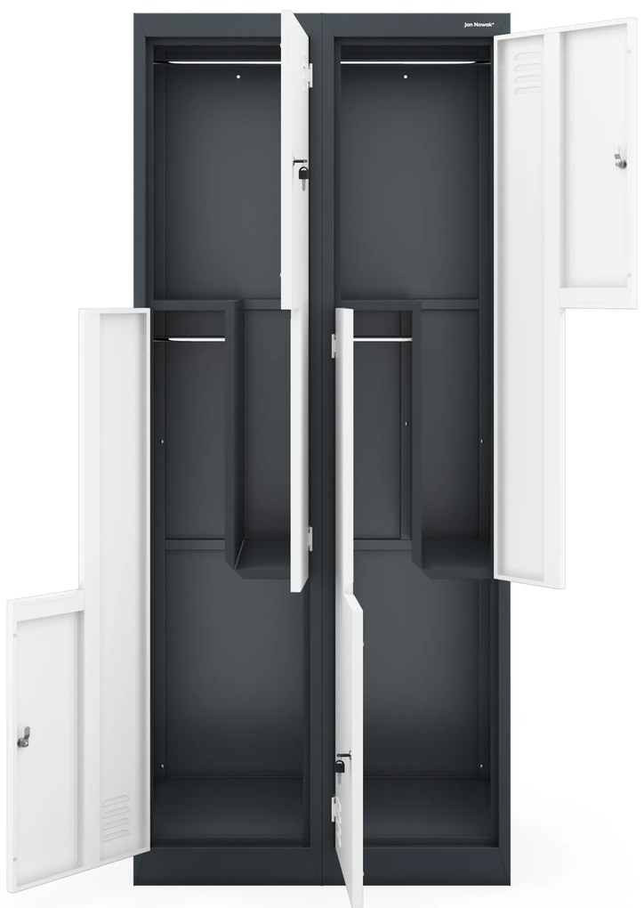 Szafa ubraniowa typu L JULIA, 800 x 1850 x 450 mm, antracytowo-biała
