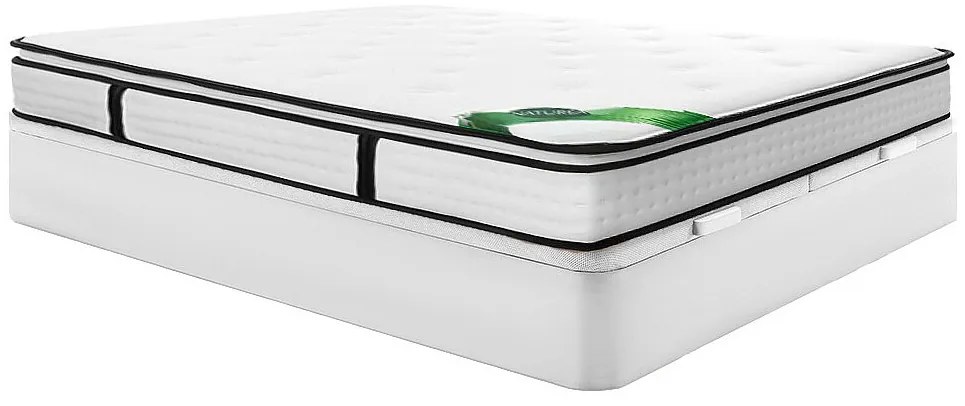 Zestaw 180 x 200 cm biały skrzynia łóżka + materac z kieszeniowymi sprężynami 7 stref z zintegrowanym topperem i pokrowcem bambusowym gr. 23cm - TAREVO od NATUREA