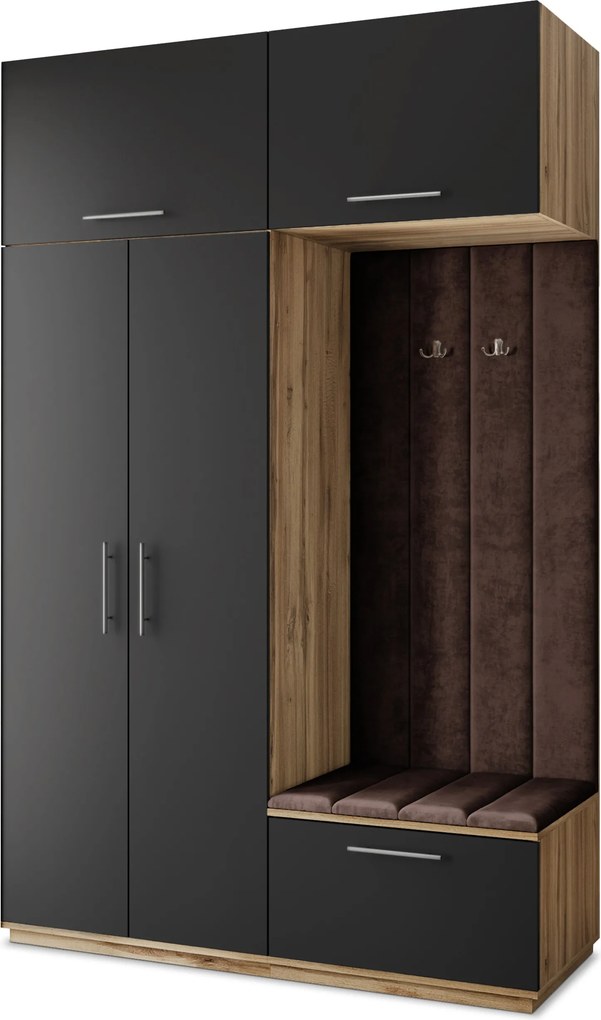 Masseno Garderoba REMA 150/240/60 cm Nowoczesna Szafa do Przedpokoju Dąb wotan, MONOLITH 29 (Brązowy)