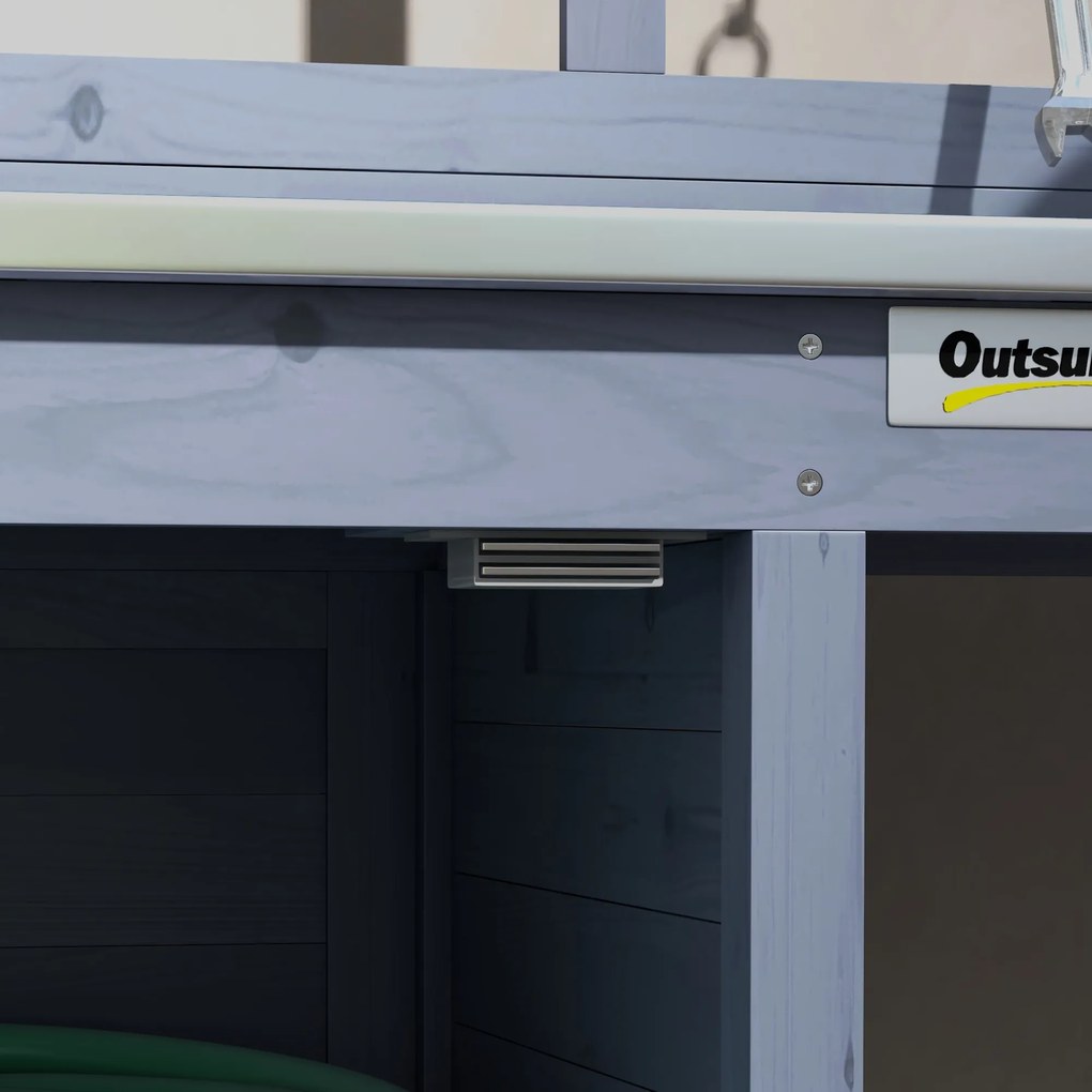 Outsunny Stół ogrodniczy z szafką, Powierzchnia robocza z aluminium, Przestrzeń przechowywania, 112x47x146cm, Szary