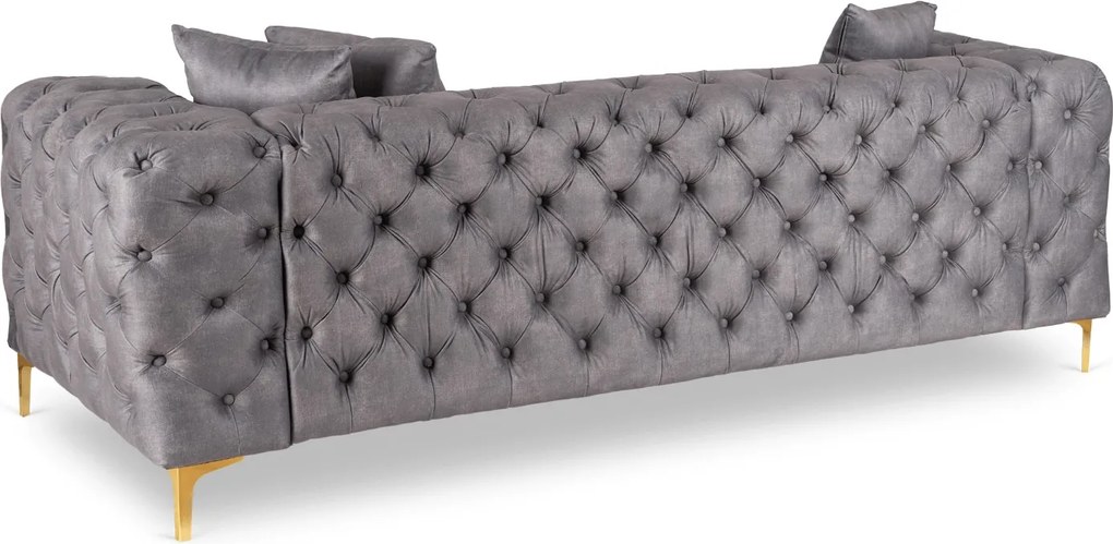 Sofa SORRENTO 3S Trzyosobowa Szara Welurowa Nowoczesna Glamour