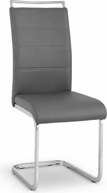 Nowoczesne krzesło Utiel z ekoskóry o eleganckim designie i chromowanych płozach