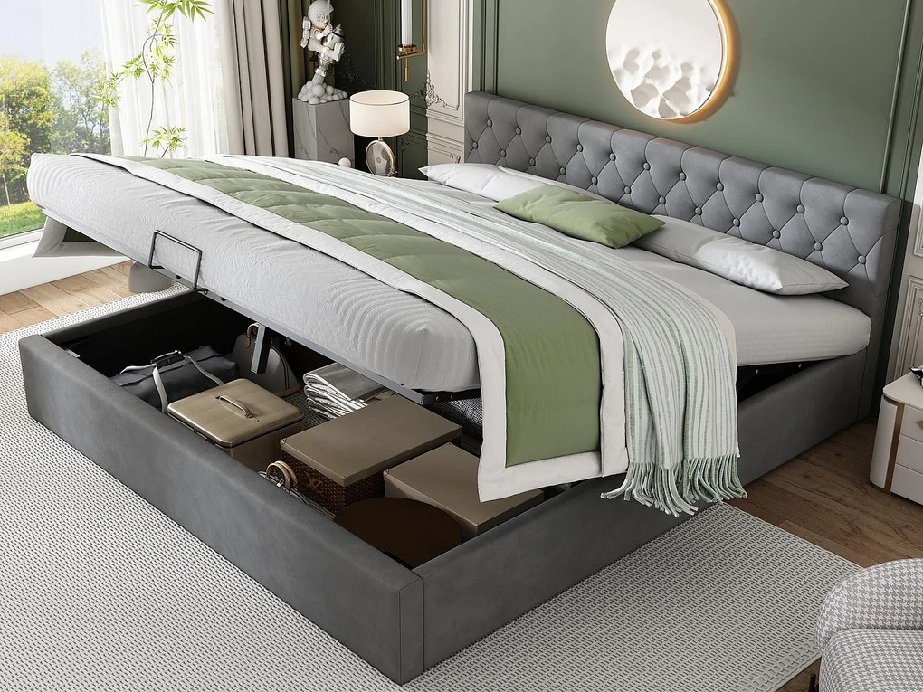 Łóżko 180x200 cm z weluru z stelażem na listwy - Szary