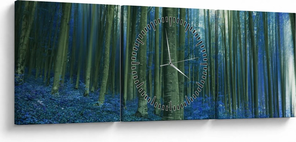 Obraz - Niebieski las (z zegarem) (90x30 cm)